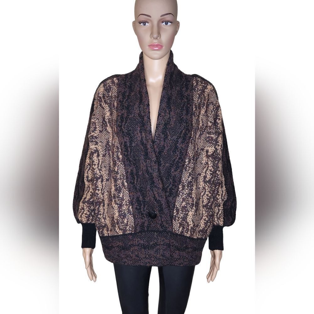 Vintage Margaret Hyne women's 70's brown wool Knit ballon sleeve cardigan Medium